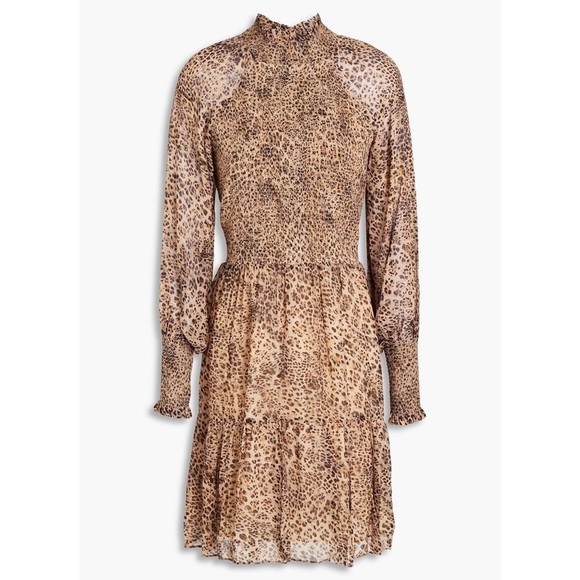 ML Monique Lhuillier Leopard Animal Print Crepe de Chine Mini Dress Long Sleeve - Picture 2 of 15